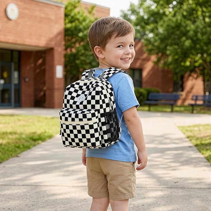 STEAMEDBUN Corduroy Toddler Backpack for Boys Girls 2-4, Kids Preschool Backpack for Kindergarten - Checkered
