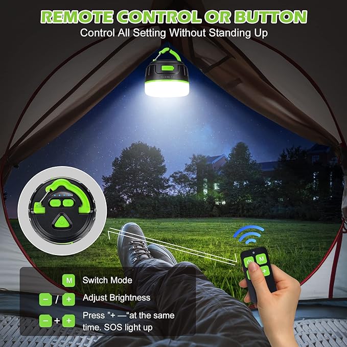 Yonktoo Rechargeable LED Camping Lantern 1000LM, 300H Runtime, 6400mAh, IPX5 Waterproof Tent Light for Camping, Hiking, Power Outages, Home, Emergency Use - Wireless Remote Edition,Green