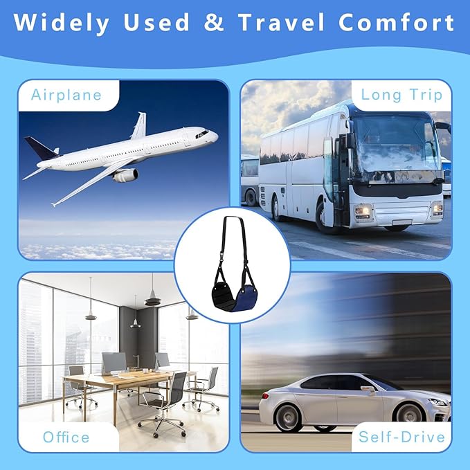 Airplane Foot Hammock for Plane Travel, Foot Sling for Airplane Travel,Portable Leg Hammock for Foot & Leg Support, Improve Comfort, A Must-Have for Long Flights, Work, Travel, 2 Pack, Black & Blue