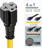 [4-in-1] 12AWG 15 Amp Household AC Plug to 20 Amp T Blade Adapter Cable, NEMA 5-15P to 5-15R/ 5-20R/ 6-15R/ 6-20R, 4 in 1 AC Adapter,15A 125V to 20A 250V Extension Cable, 1FT