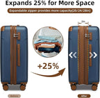 6 Piece Luggage Sets with Bags, Lightweight Expandable Checked Luggage Sets, Hardshell ABS Spinner Wheels Carry on Suitcase with TSA Lock, for Travel, Women Men (Navy Blue, 18/20/24/28inch+2bags)