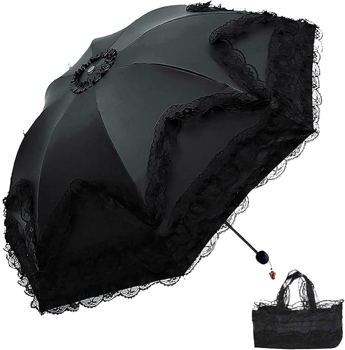 URAWESO Vintage Lace Parasol Gothic Lolita Umbrella UV Sun Protection Witch Cosplay Photoshoot Props Party Decoration