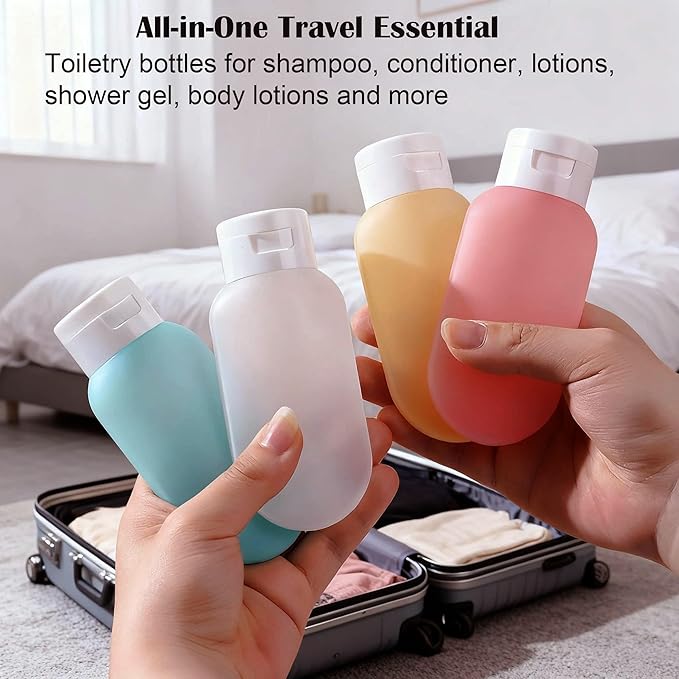 Travel Bottles for Toiletries: 4 Pack 2oz TSA Approved Travel Containers, BPA Free Leak-Proof Refillable Squeeze Bottles, Portable Travel Size Container for Shampoo Conditioner Lotion Body Wash