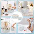 OCHEAL Makeup Bag Set, Portable Travel Makeup Bags Cosmetic Organizer Bag for Women Cute Floral Cosmetic Pouch Large Capacity Make up Bag Toiletry Bags with Divider and Handle-Floral