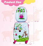 BABY JOY 2 PC Kids Luggage, 16" Toddlers Carry-on Suitcase & 12” Backpack Set, Children Travelling Case w/ 4 Casters & Retractable Handle, Lightweight Trolley Case for Boys & Girls (Deer)