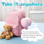 Proglobe Junior Kids Travel Neck Pillow - Ergonomic Memory Foam Pillow for Airplane, Car, Booster Seat - Soft, Washable, Compact Travel Pillow with Strap - Light Pink - Ages 4-13