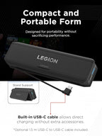 Lenovo Legion Go 65W 12800 Power Bank, Portable Power for Handheld Gaming and Other Devices, USB-C Integrated Cable, Magnetic Attach, Built-in Stand, Black