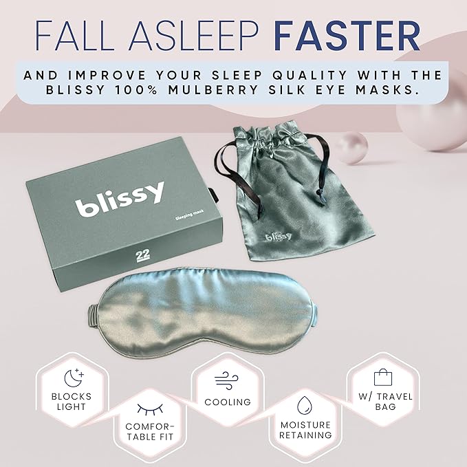 Blissy Silk Sleep Mask - Eye Sleeping Mask for Women & Men for Total Blackout - 100% Pure Mulberry Silk, 22 Momme 6a Fibers - Blindfold Sleep Mask Side Sleeper Eye Cover (Matcha)