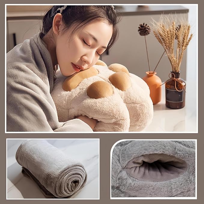 RYOLOY Cat Paw Warm Hand Pillow,with 67 * 39Inch Travel Blanket,3 in 1 Travel Pillow and Blanket Set,for Car Office Camping Essentials.(Grey) (Grey)