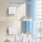 15.7Ft Retractable Clothesline Indoor Outdoor is Also an Anti-sag Clothes line for Indoors, Stainless Steel Wire Retractable Laundry Line for Drying Clothes, with 10 Windproof Clips (White)