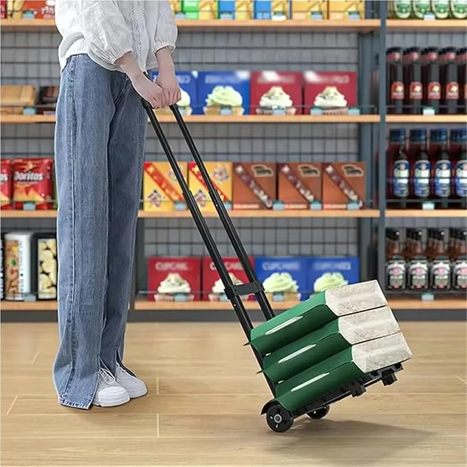 Portable Lightweight Hand Truck for Luggage Adjustable Utility Cart 4Wheel Aluminum Folding Shopping Trolley Stair Climber Outdoor Express Cart for Suitcases & Storage