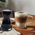 Electric Mocha Pot, 3 Cup Aluminum Machine Portable Electric Italian Cuban Coffee Maker with Detachable Base, Mocha Maker for Home Travel Office (Black)