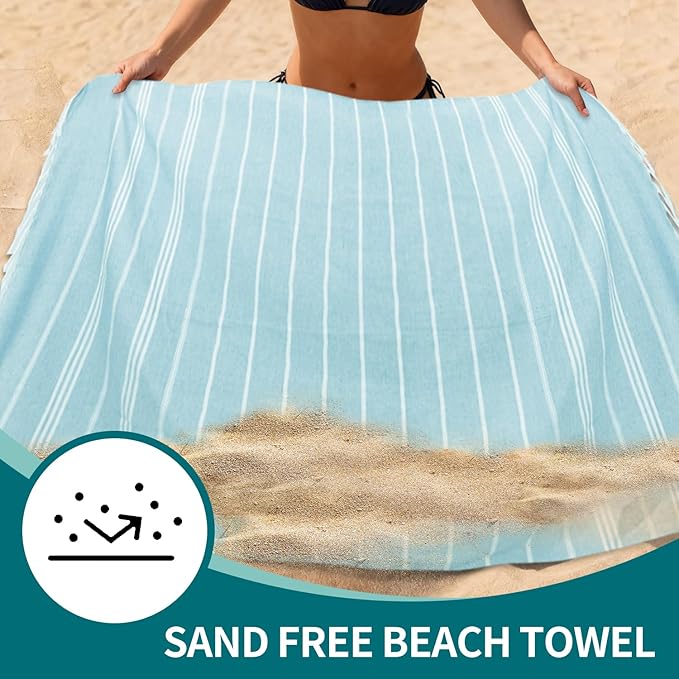 YSYJ 24 Pack Turkish Beach Towel 36"x71" Beach Towels Oversized Bath Towels Sand Free Quick Dry Turkish Towel Bulk Extra Large Pool Blanket Blue