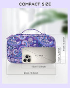 Relavel Travel Makeup Bag, Small Floral Cosmetic Bag with Makeup Brush Compartment, Portable Makeup Pouch for Women, Double Layer Cute Toiletry Organizer Bag, Purple Flower