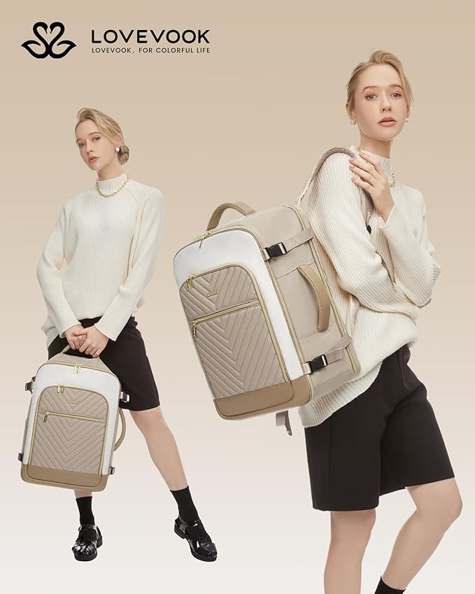 LOVEVOOK Large Travel Backpack for Women, 50L Carry on Backpack Airplane Approved, TSA Personal Item Travel Bag for Women fits 18" Laptop, Waterproof Carry on Bags for airplanes with 3 Packing Cubes