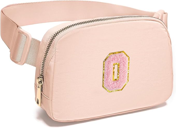 Gitus 6 7 8 9 10 Year Old Girl Gifts Belt Bag Fanny Pack Crossbody Bags with Initial Letter Patch Things for Teen Girls Easter Gifts for Girls Travel Essentials（Coral Pink-O）