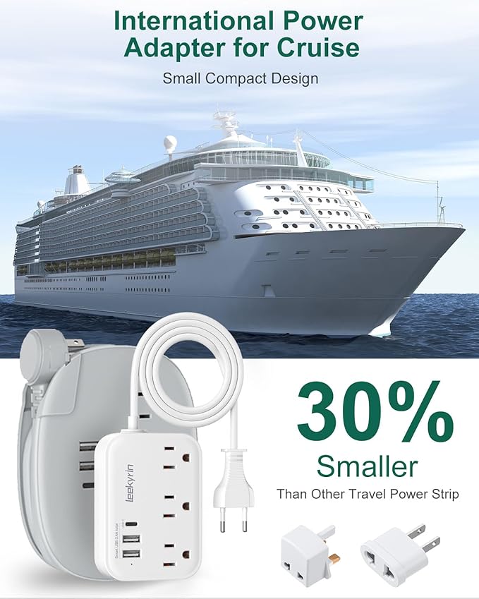 European Travel Plug Adapter, US to UK Europe Power Strip for EU/UK/US with USB C, 3 USB Ports 3 AC Outlets, 3ft Extension Cord, International Travel Power Strip, Type C for Europe EU Germany France