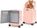 TABU 20" Ride on Luggage with Foldable Seat，Front-Opening Carry On Suitcase with Built-in USB & Type-C Port, TSA Lock and 360° Silent Spinner, for Kids & Adults, Pink