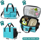 PetAmi Dog Travel Bag, Travel Pet Bag Organizer, Dog Food Travel Bag with Container Collapsible Bowls, Pet Travel Supplies Gift Accessories for Weekend Camping, Puppy Cat Diaper Bag, Teal Blue Medium