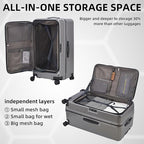 Kaleenie 2 pieces 20/29 Aluminum Frame Carry On and Checked Luggage Set with Side Opening,Lightweight Hardshell ABS+PC Trunk Suitcase with TSA Lock,360° Universal Wheels & Adjustable Handle,Dark Gray