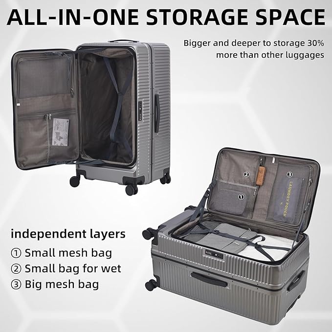 Kaleenie 2 pieces 20/29 Aluminum Frame Carry On and Checked Luggage Set with Side Opening,Lightweight Hardshell ABS+PC Trunk Suitcase with TSA Lock,360° Universal Wheels & Adjustable Handle,Dark Gray