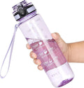 OLDLEY Water Bottle, 32oz Motivational Sports Water Bottle with Time Marker - Times to Drink - Tritan, BPA Free, Wide Mouth Leakproof,Anniversary Birthday Gifts for Men Women, Amethyst (1 Bottle)