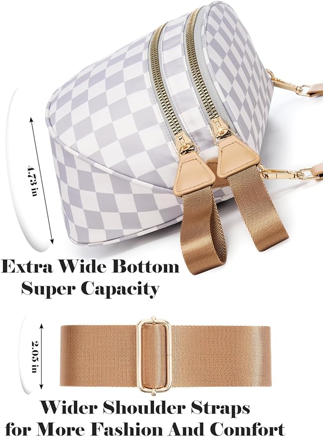 Black and White Checkered Crossbody Bag Bum Bag for Women,Spacious Checkered Purse Fanny Packs Belt Bag