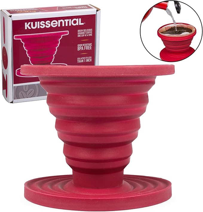 Kuissential SlickDrip Pour Over Coffee Dripper-Collapsible, Reusable Silicone Coffee Filter Cone Holder-Manual Coffee Brewer Makes One to Two Cups of Strong Brew-Great for Hiking, Camping, Gifts