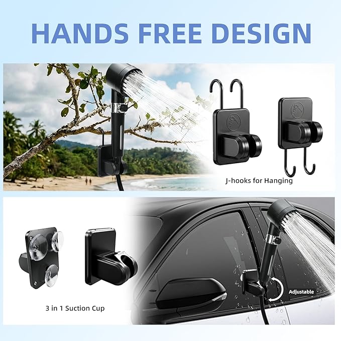 Portable Shower for Camping, Filtered Camping Shower, IPX8 Waterproof，6000mAh Rechargeable Outdoor Camp Shower Pump with LED Display, 4 Spray Modes for Hiking, Travel, Pet