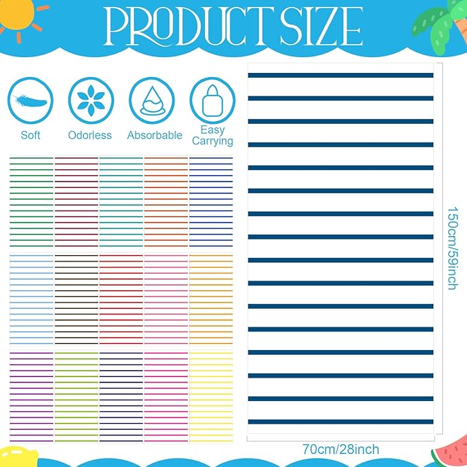 Redbaker 16 Packs 28 x 59 Inches Oversized Stripes Beach Towel Bulk Extra Large Pool Towels Set Microfiber Quick Dry Swim Towel Blanket for Women Men Adult Bath Travel(Classic Color)