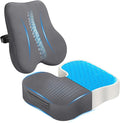 Gel Seat Cushion & Lumbar Support Pillow Set, Cooling Memory Foam for Coccyx & Sciatica Pain Relief, Ergonomic Desk Chair Cushion with Breathable Mesh Cover for Car, Home, Wheelchair (Grey)