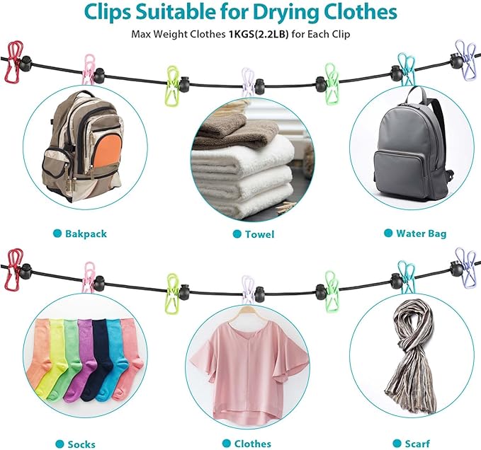 Travel Clothesline, Retractable Clothesline Camping Washing Line with 12 Clothes Clips for Indoor Laundry Drying line,Outdoor Camping Accessories(1.8M)