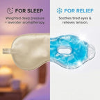 ASUTRA Silk Eye Pillow for Sleep, Champagne - Filled w/Lavender Buds & Flax Seeds, Weighted Eye Mask, Meditation & Light Blocking Blindfold, Cooling Gel Mask Included