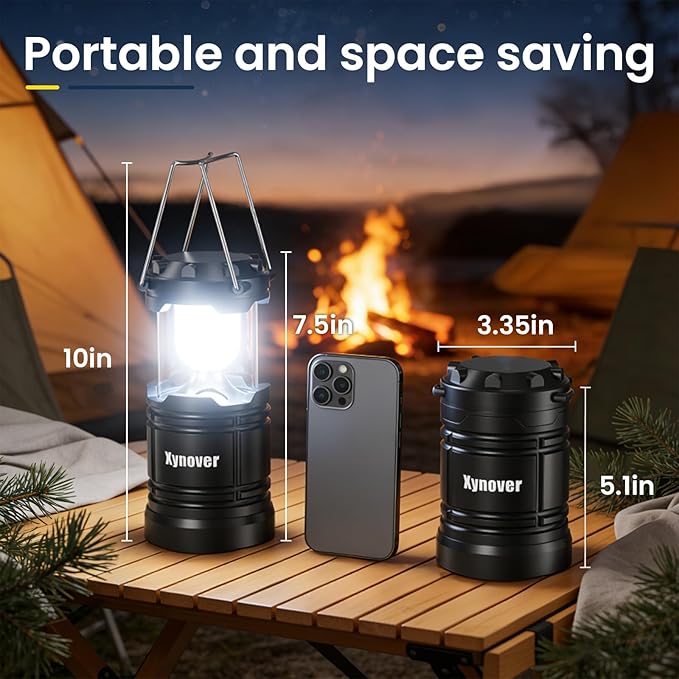 4-Pack Portable Camping Lanterns,LED Battery Powered Lights Tent Lamp Magnetic Base,Hanging Hook,Collapsible, Waterproof for Emergency, Hiking,Hurricane,Campsites,Lanterns for Power Outages