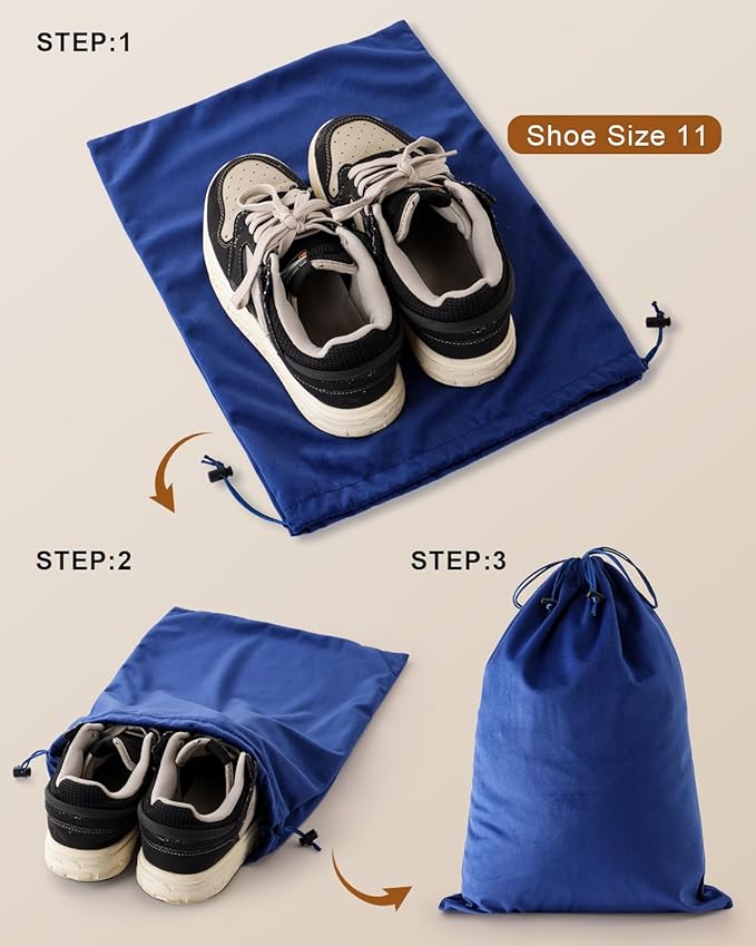 FantasyLife Shoe Bags for Travel, Washable Dust Bags for Storage & Packing, Flannel Shoe Pouch with Drawstring Closure for Purses, Handbags, Shoes & Toys (2, Palace Blue, 17.3"x12.6")