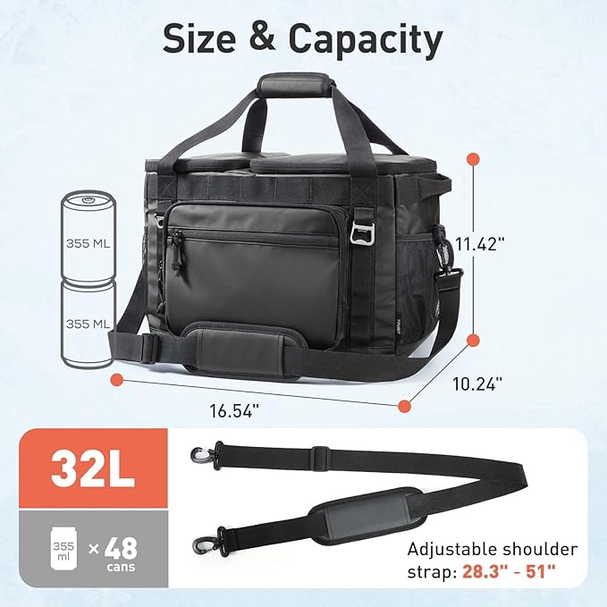 TOURIT Soft Sided Cooler Bag Insulated 30/48/60 Cans, Large Collapsible & Leakproof Ice Chest for Picnic, Beach, Camping, Travel