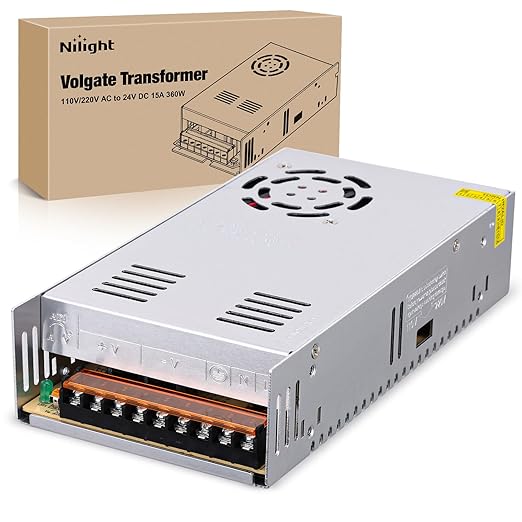 Nilight AC 110V/220V to DC 24V Voltage Converter 15A 360W Switching Power Supply Adapter Transformer Low Voltage Output LED Driver for LED Strip Light Radio CCTV Camera Security Video System