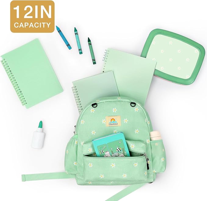 STEAMEDBUN Corduroy Toddler Backpack for Girls 2-4: Kids backpack for Boys Girls - 12 inch Preschool Kindergarten Backpacks - Daisy