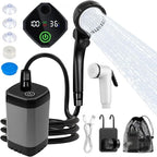 Fohil Portable Shower for Camping, 6000mAh Rechargeable Portable Outdoor Shower with Digital Display, IPX7 Waterproof Outdoor Camp Pump for Camping, Beach, Hiking, Travelling, Pet Cleaning