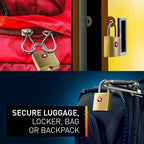 Lewis N. Clark Mini Brass Square TSA Lock + Padlock for Luggage, Suitcase, Carry On, Backpack, Laptop Bag or Purse - Perfect for Airport, Hotel, & Gym, 2 Keys Included - 3 Pack