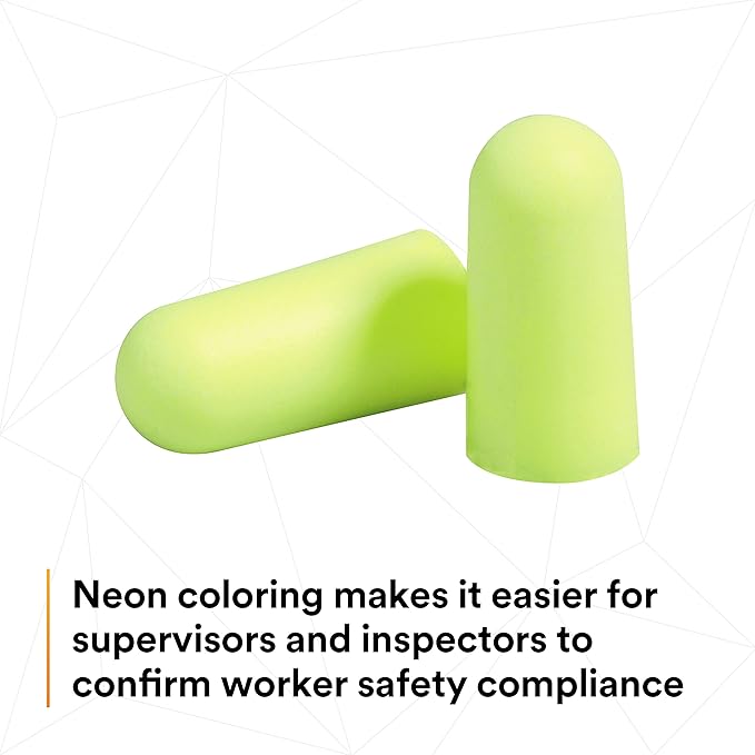 3M Ear Plugs, E-A-Rsoft Yellow Neons 391-1005, Bottle of 400 Pair of Disposable Earplugs, Slightly Longer, Uncorded, 33 NRR, Tapered Cylinder Shape, Slow Recovery Foam