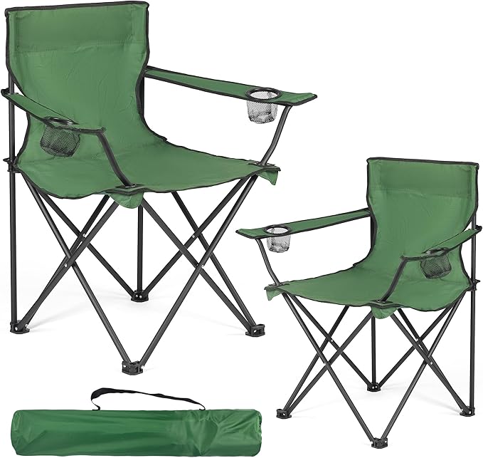 WEIDIORME 2 Pack Lightweight Camping Chairs, 300LBS Heavy-Duty Portable Folding Chairs with Carry Bag, Compact Design for Camping, Beach, Picnics, and Outdoor Event