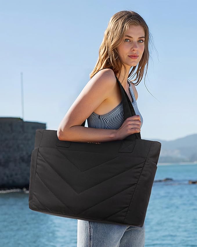 LOVEVOOK Tote Bag for Women, Puffer Work Travel Handbag with Zipper for Teacher Nurse, Quilted Cute Laptop Shoulder Gym Bag
