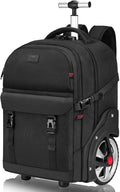 MATEIN Rolling Backpack for Men with Wheels, 17 Inch Large Wheeled Backpack with Combination Lock, Water Resistant Anti Theft Travel Laptop Backpack for Adults Work Business, Black