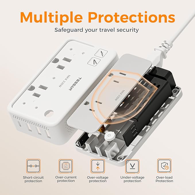 TESSAN 220V to 110V Voltage Converter, Universal Travel Power Adapter Combo with International Plug (Type C/G/D/I/L), 2AC 4 USB Ports(1 USBC)，230W Max Step Down Transformer for US to Europe