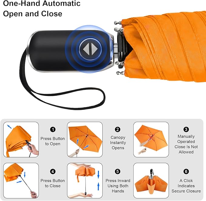 Compact Travel Umbrella for Purse - Flat Handle, Waterproof for Light Rain
