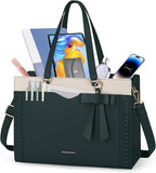 RAINSMORE Laptop Bag for Women 15.6 Inch Work Tote Bag with Detachable Strap & Bow Professional Laptop Tote with Cup Holder