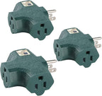 3 Outlet Adapter [UL Listed] 3 Way Outlet Splitter - 3 T-Shaped Adapter Outdoor Power Splitter Grounded Wall Tap Adapter Heavy Duty (3, green)