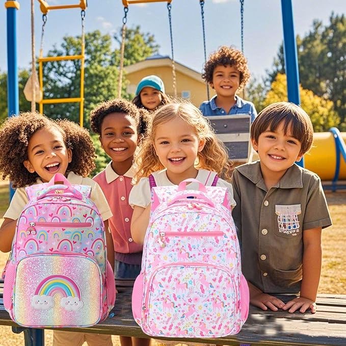 RHCPFOVR Kids Backpack for Girls - Girls Backpack 3-8 Ages Unicorn for Kids 15 Inch School Bookbag for Kindergarten Elementary School Bookbag for Girl 1st 2nd Grade