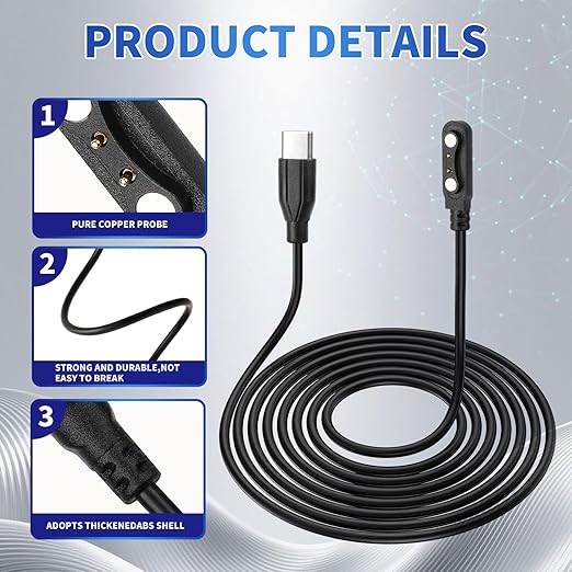 USB C for Smart Watch Charger Cable 2 Pin Cord,Replacement Charger for Smart Watch, Fitness Tracker, Charger Contact pin spacing Compatible 4mm (1)
